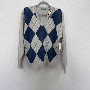 VTG Lord & Taylor Argyle Vneck Wool Knit Long Sleeve Sweater Mens size Large NEW